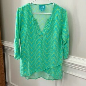 Escapada Turquoise and Yellow Patterned Tunic Blouse